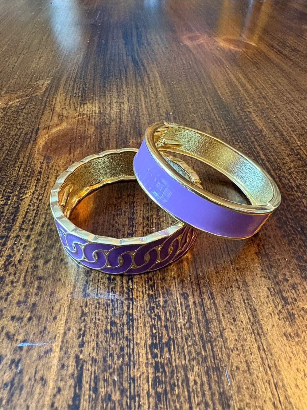 Gold-Plated Purple Enamel Bangle Bracelets